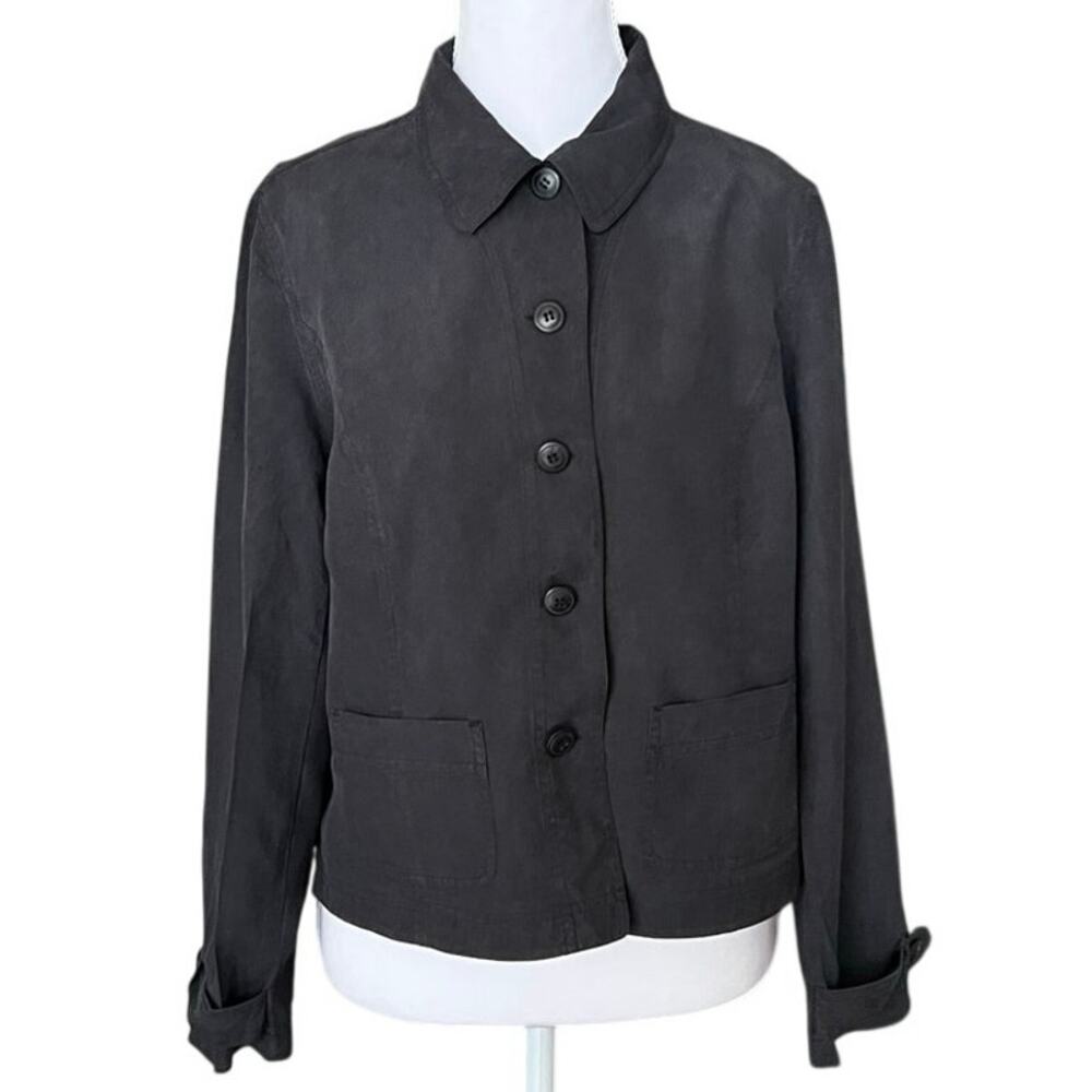 Ann Taylor Petites 100% Silk Jacket Blazer Charcoal Gray Vintage Minimal